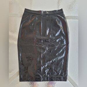 Vixen By Micheline Pitt Miss Kitty Pencil Wiggle Skirt In Black Vinyl Retro